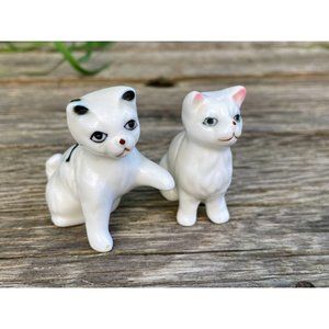 Vintage Pair Bone China Cat and Dog White Figurines Knick Knacks